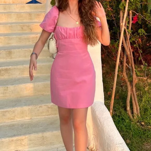 Zara | Dresses | Zara Pink Puff Sleeve Dress M | Poshmark